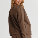  Brown Textured Long Sleeve Top and Drawstring Shorts Set