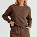  Brown Textured Long Sleeve Top and Drawstring Shorts Set