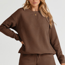  Brown Textured Long Sleeve Top and Drawstring Shorts Set