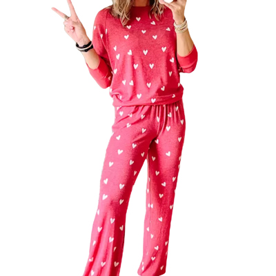 Valentines Heart Print Pants Set