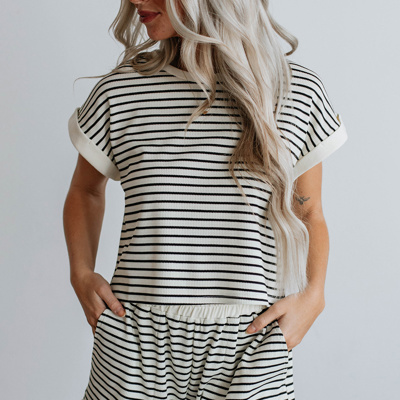 Stripe Contrast Edge Tee and Shorts Set