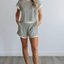  Stripe Contrast Edge Tee and Shorts Set
