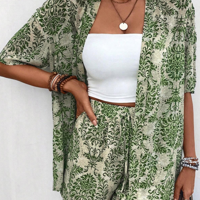 Vintage Floral Open Top and Shorts Set