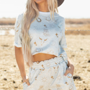  Western Fashion Printed T Shirt Elastic Waist Shorts Set