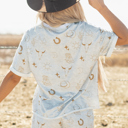  Western Fashion Printed T Shirt Elastic Waist Shorts Set
