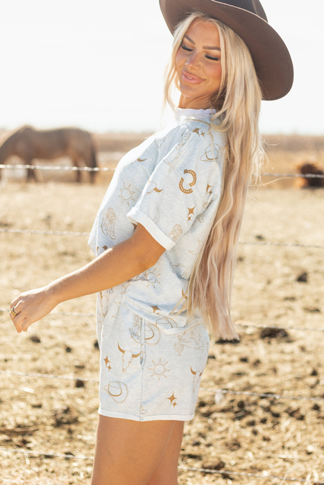 Western Fashion Printed T Shirt Elastic Waist Shorts Set