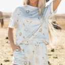 Western Fashion Printed T Shirt Elastic Waist Shorts Set