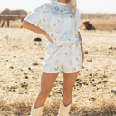  Western Fashion Printed T Shirt Elastic Waist Shorts Set