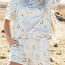 Western Fashion Printed T Shirt Elastic Waist Shorts Set