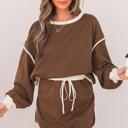  Coffee Contrast Loose Pullover and Skort Set