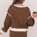  Coffee Contrast Loose Pullover and Skort Set