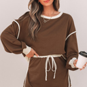 XL Coffee Contrast Loose Pullover and Skort Set