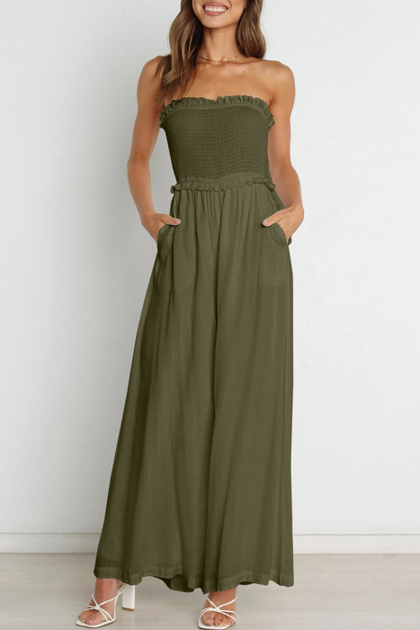 Smocked Bandeau Wide Leg Jumpsuit