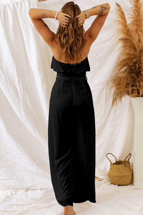 Ruffled High Waist Strapless Jumpsuit