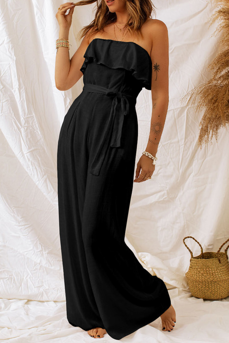 Ruffled High Waist Strapless Jumpsuit
