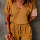  Ribbed Elastic Drawstring Waist Romper