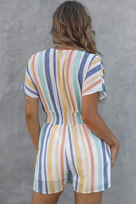 Striped V Neck Pocketed Romper