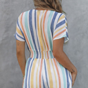  Striped V Neck Pocketed Romper