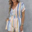  Striped V Neck Pocketed Romper