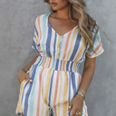  Striped V Neck Pocketed Romper