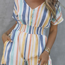  Striped V Neck Pocketed Romper