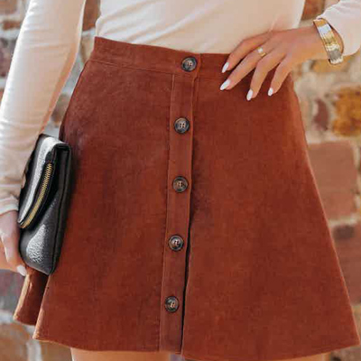 Corduroy Buttoned Front Faux Mini Skirt