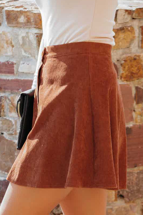 Corduroy Buttoned Front Faux Mini Skirt