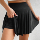  Black A-line Draped High Waist Phone Pocket Lined Skort
