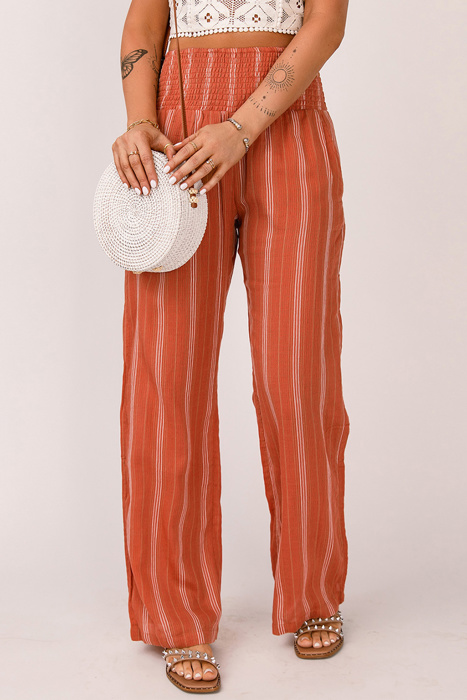 Shirred High Waist Straight Leg Pants