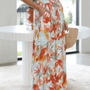  Floral Shirred High Waist Wide Leg Pants