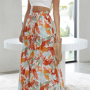  Floral Shirred High Waist Wide Leg Pants