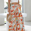  Floral Shirred High Waist Wide Leg Pants