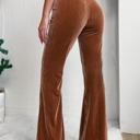  Chestnut Solid Color High Waist Flare Corduroy Pants