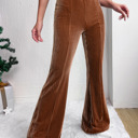  Chestnut Solid Color High Waist Flare Corduroy Pants