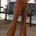  Chestnut Solid Color High Waist Flare Corduroy Pants