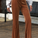  Chestnut Solid Color High Waist Flare Corduroy Pants