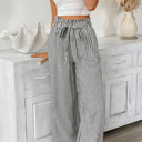  Black Stripe Tied High Waist Loose Straight Casual Pants