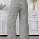  Black Stripe Tied High Waist Loose Straight Casual Pants