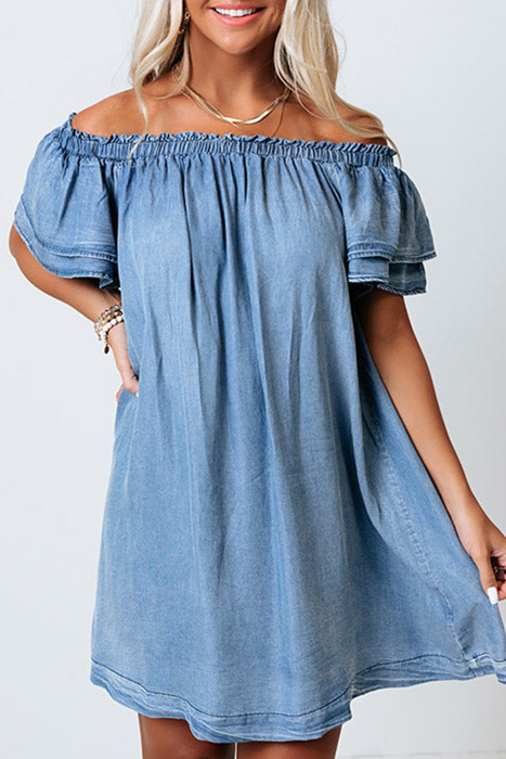 Denim Ruffled Short Sleeve Mini Dress