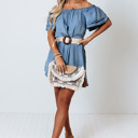  Denim Ruffled Short Sleeve Mini Dress