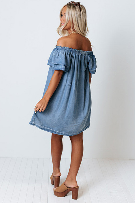 Denim Ruffled Short Sleeve Mini Dress