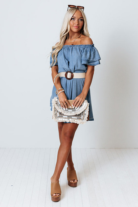 Denim Ruffled Short Sleeve Mini Dress