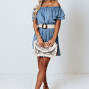  Denim Ruffled Short Sleeve Mini Dress