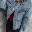  Raw Hem Denim Jacket with Flap Pockets