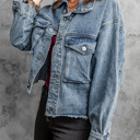  Raw Hem Denim Jacket with Flap Pockets