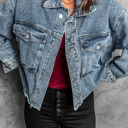  Raw Hem Denim Jacket with Flap Pockets