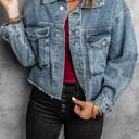  Raw Hem Denim Jacket with Flap Pockets