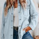 Flap Pocket Buttoned Raw Hem Denim Jacket