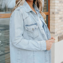  Flap Pocket Buttoned Raw Hem Denim Jacket