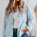  Flap Pocket Buttoned Raw Hem Denim Jacket